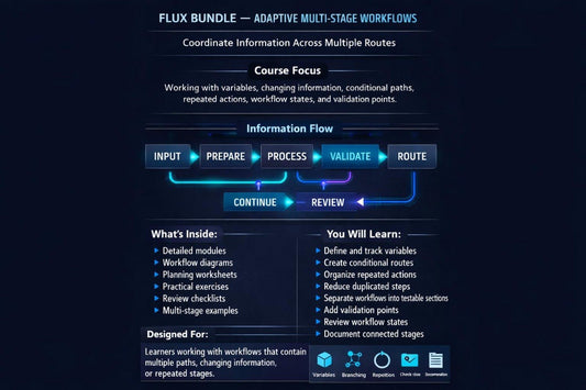 A digital cover or promotional graphic for a product titled 'Flux Bundle', featuring a dark futuristic interface with glowing blue text and interface elements on a black background.