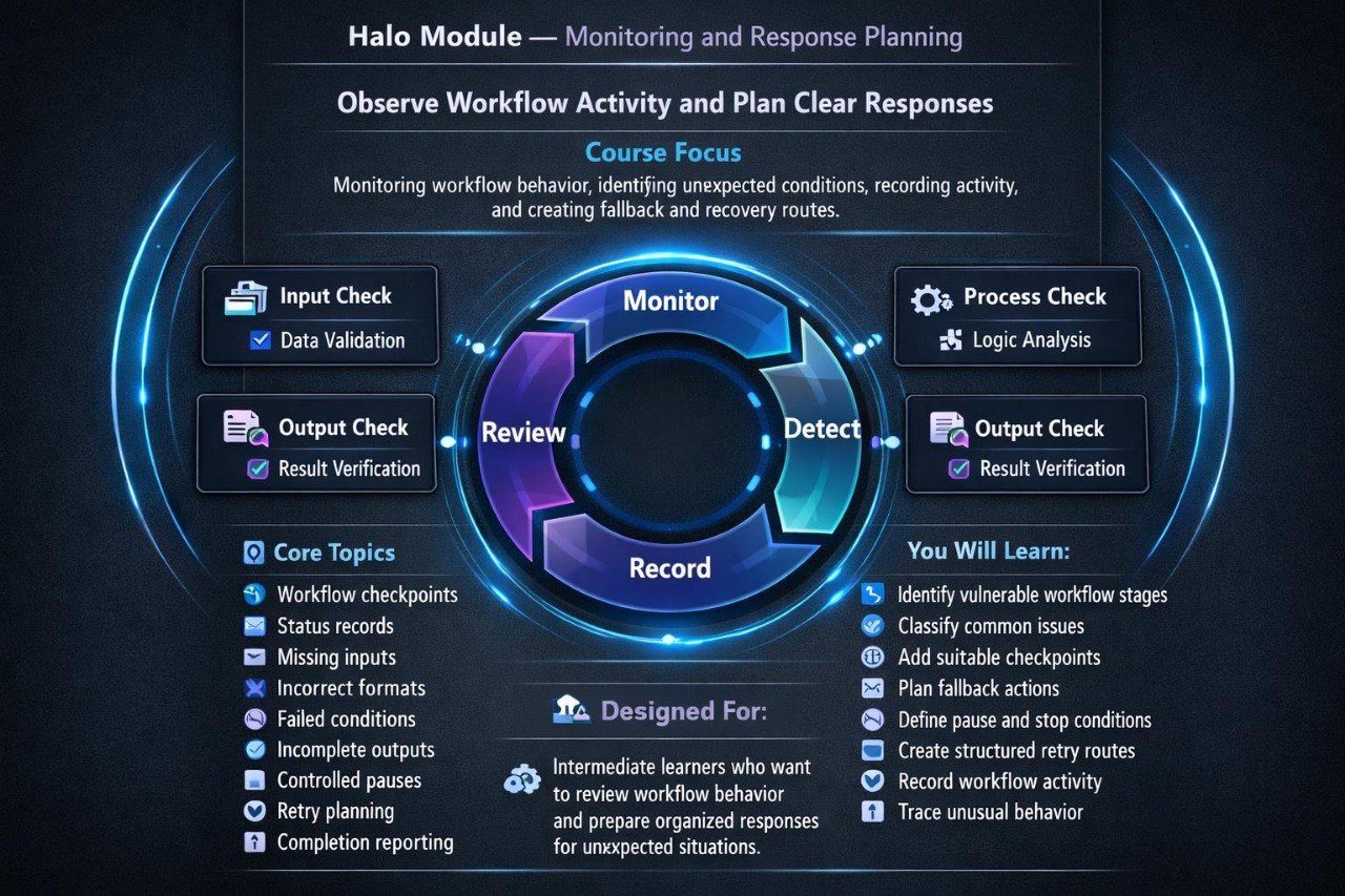 A digital cover or promotional graphic for a product titled 'Halo Module', featuring a dark futuristic interface with glowing blue text and interface elements on a black background.