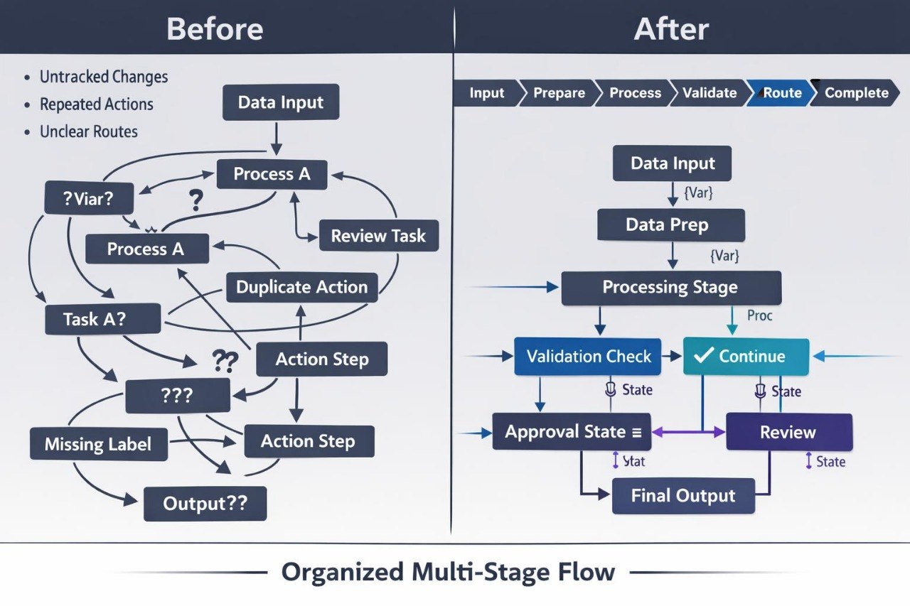 A digital infographic comparing 'Before' and 'After' states of systems engineering, presented on a dark chalkboard background. The left side, labeled 'Before', shows a cluttered, messy diagram with various tech icons, warning signs, and text like 'Separate Technical Skills' and 'Fragmented Project Plan'.