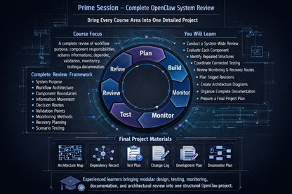 A digital cover or promotional graphic for a product titled 'Prime Session', featuring a dark futuristic interface with glowing blue text and interface elements on a black background.